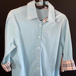 women burberry button blue down 3/4 sleeves